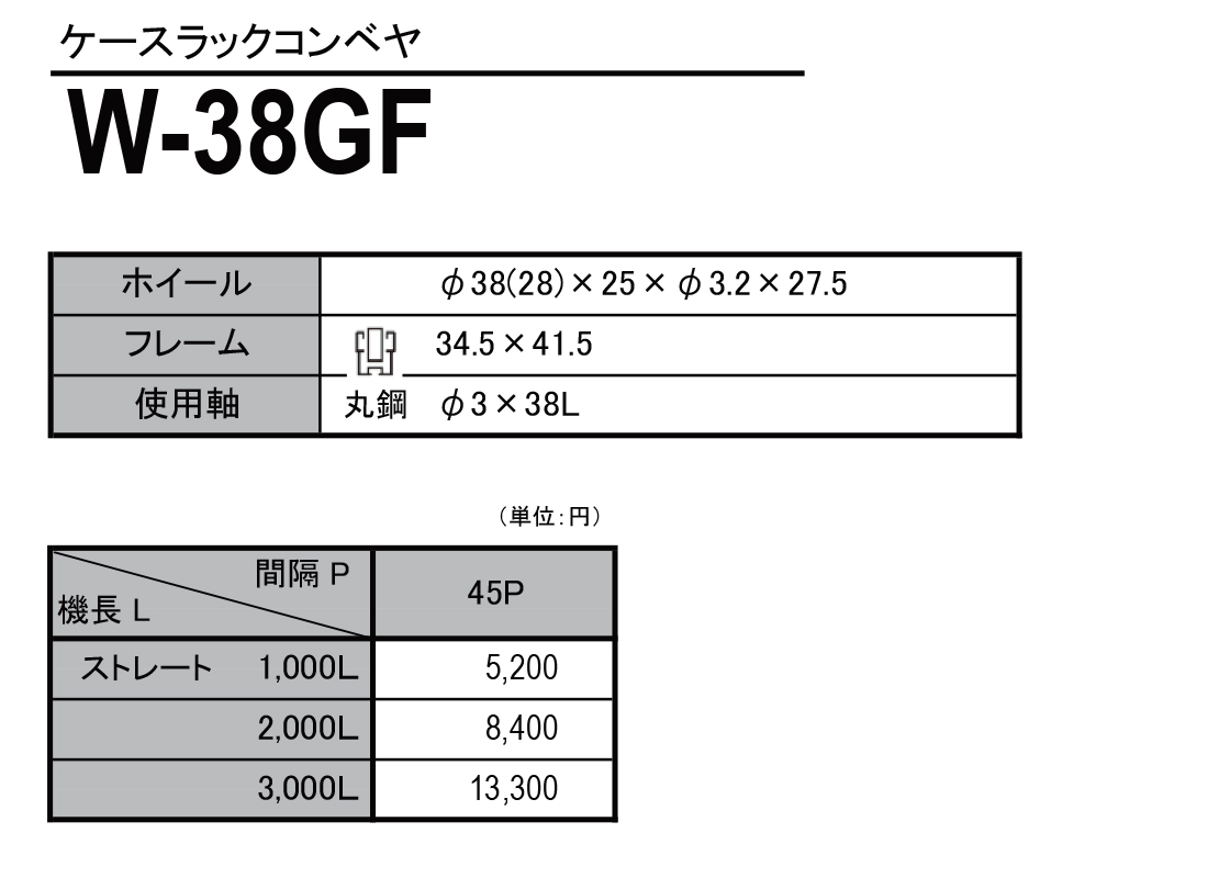 W-38GF　ケースラックコンベヤ　ホイールコンベヤ　価格表
