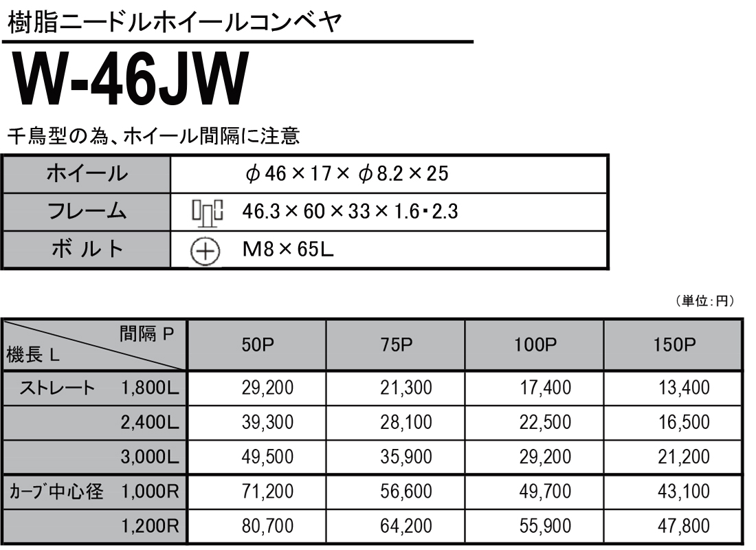 W-46JW　樹脂ニードルホイールコンベヤ　ホイールコンベヤ　価格表