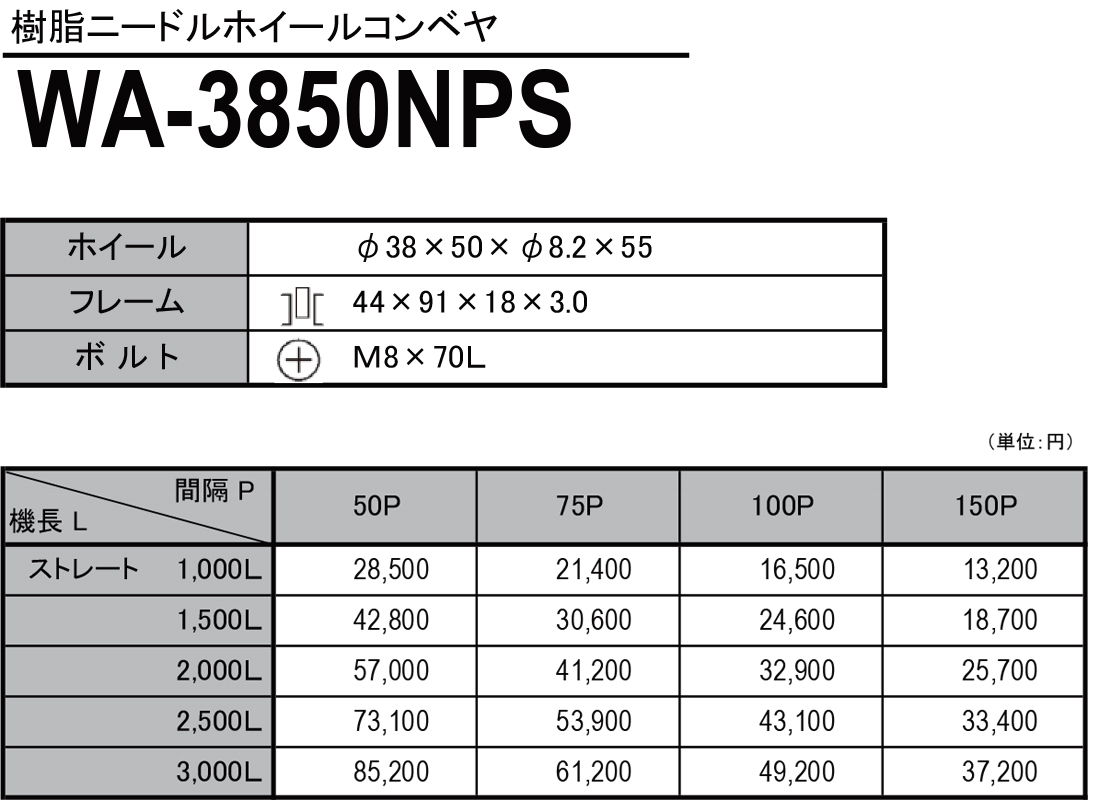 WA-3850NPS　樹脂ニードルホイールコンベヤ　ホイールコンベヤ　価格表