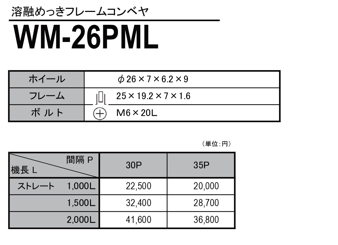 WM-26PML　溶融めっきフレームコンベヤ　ホイールコンベヤ　価格表